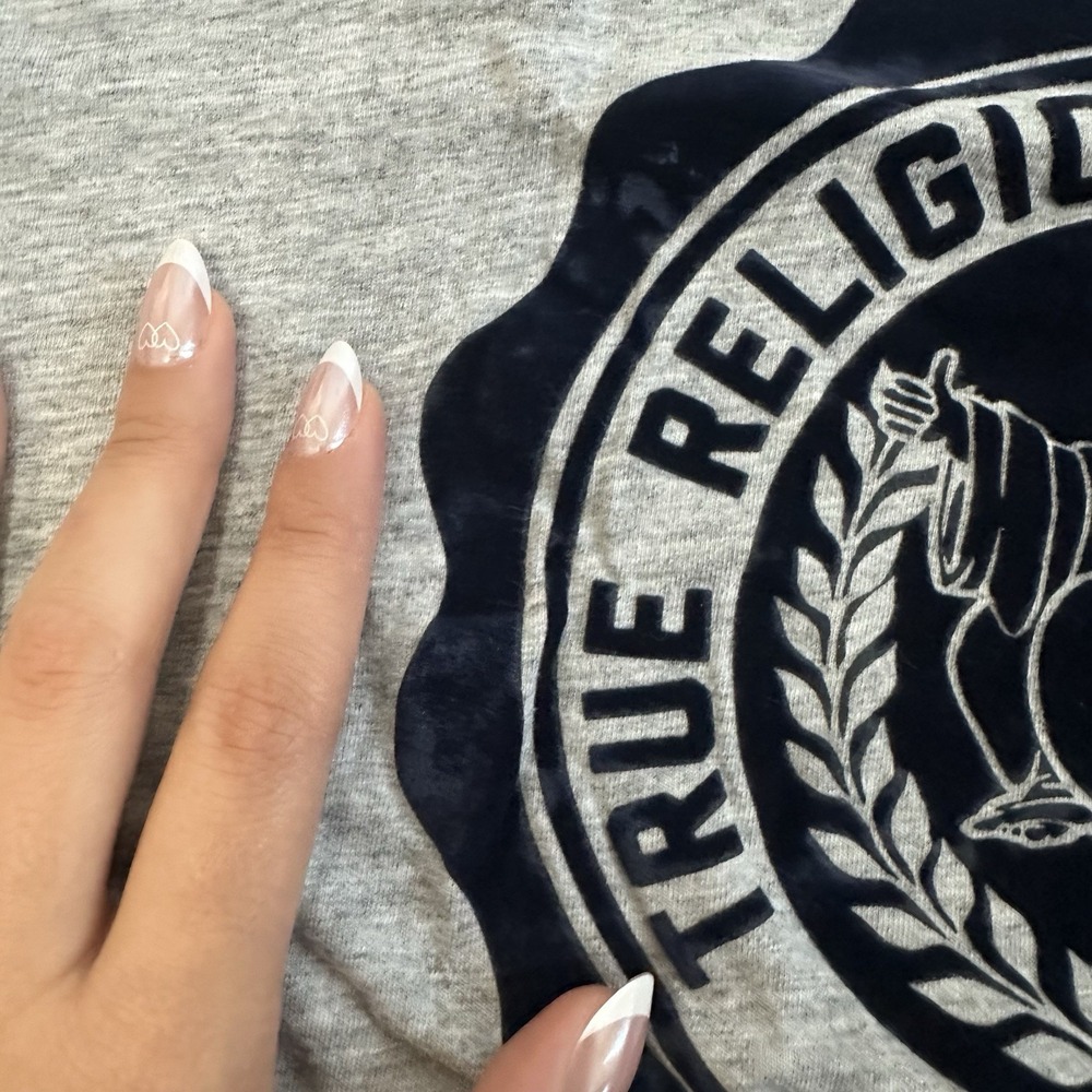 True Religion Collegiate Crest Slim Crew Tee Gray Sz‎ M Velvet Logo Short Sleeve - Picture 2 of 8